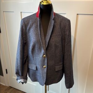 Classic Gray Women's Blazer with Red Accents